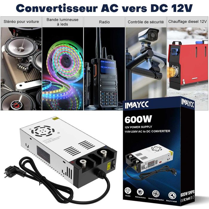 IMAYCC Zasilacz impulsowy 12 V 50 A, 600 W