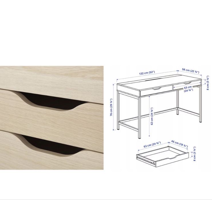 IKEA ALEX Biurko 132x58 cm bejca/imit. dębu