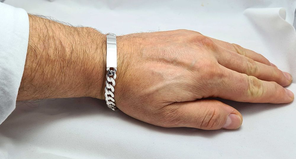 Bransoleta srebrna szer. 8,6 mm długość 23 cm PANCERKA z BLACHĄ