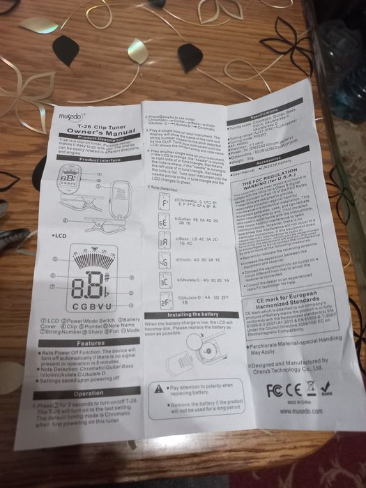 тюнер-прищепка гитара, бас, укулеле, банджо и др.обмен