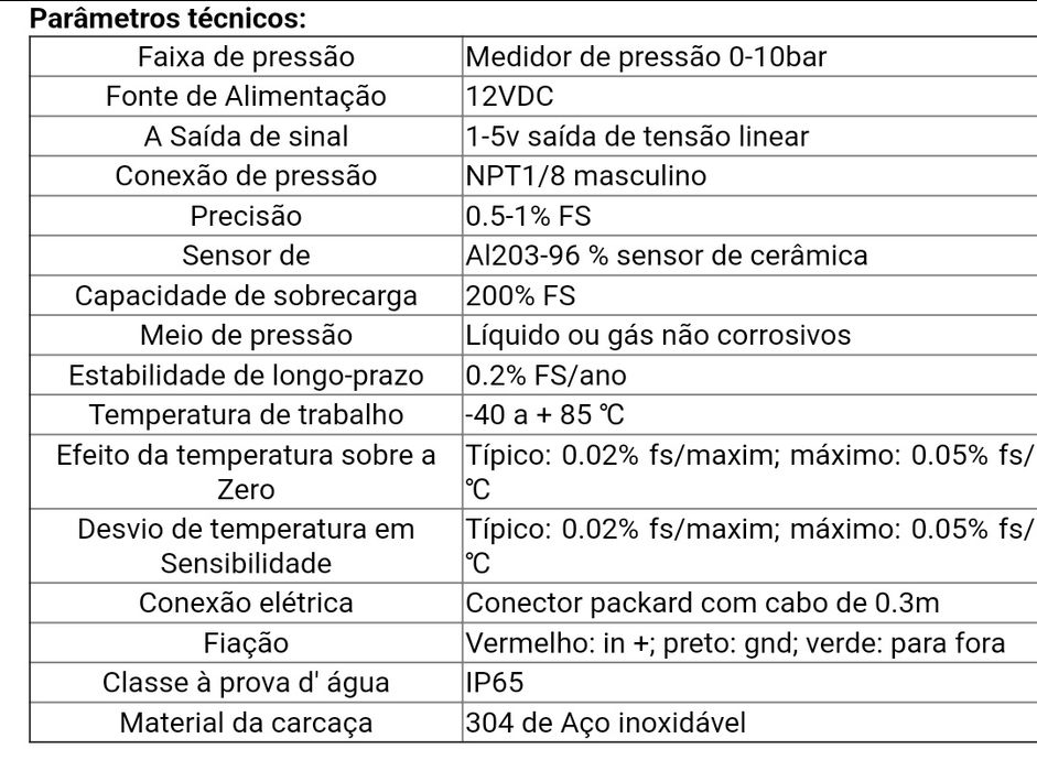 Sensores de pressão de combustível / óleo / água