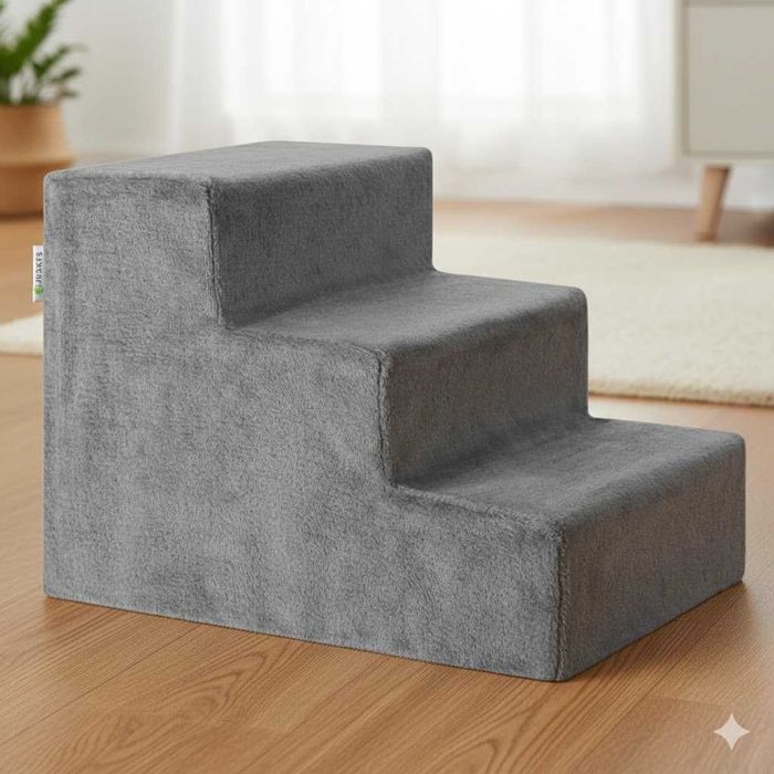 NOWE Schody Dla Psa Kota 3 Stopnie Szare Pluszowe Schodki - HIT