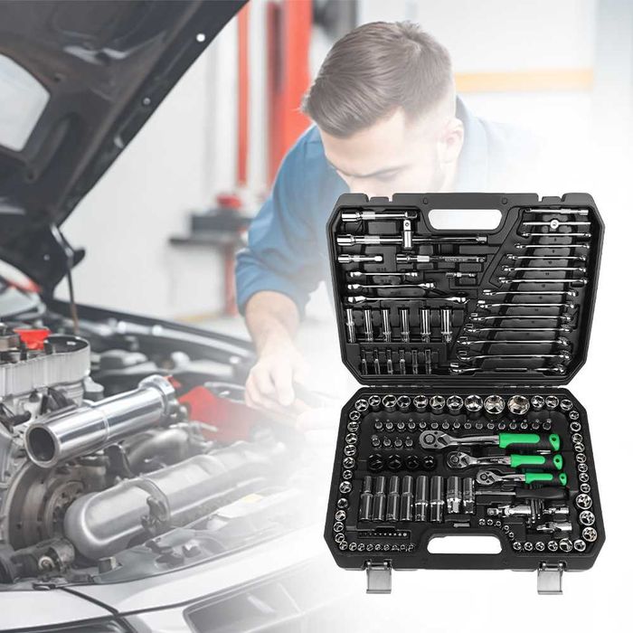 Conjunto de Chaves de Caixa e Roquete (150 Peças) - Aço Cromo-Vanádio