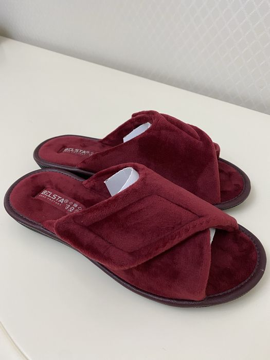 Жіночі тапочки велюр Белста,на липучці 37-41 бордо,червоні та бежеві