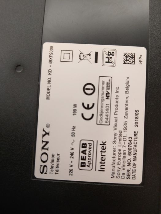 TV Sony KD-49XF9005 de 49",