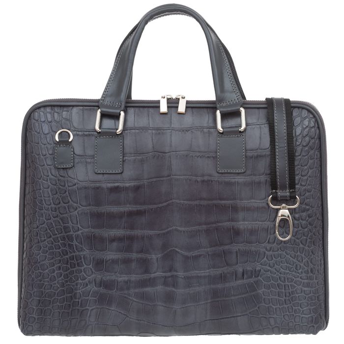 VERA PELLE torba skórzana teczka A4 kroko na laptopa V446 c.szara