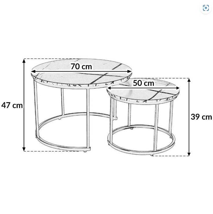 Stoliki kawowe 2szt czarny marmur 70x47/50x39cm