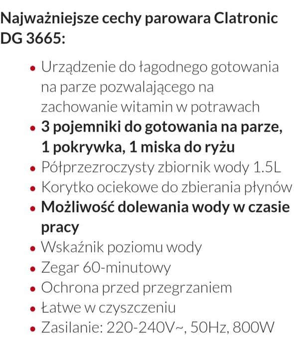 Parowar - Urządzenie do gotowania na parze Clatronic