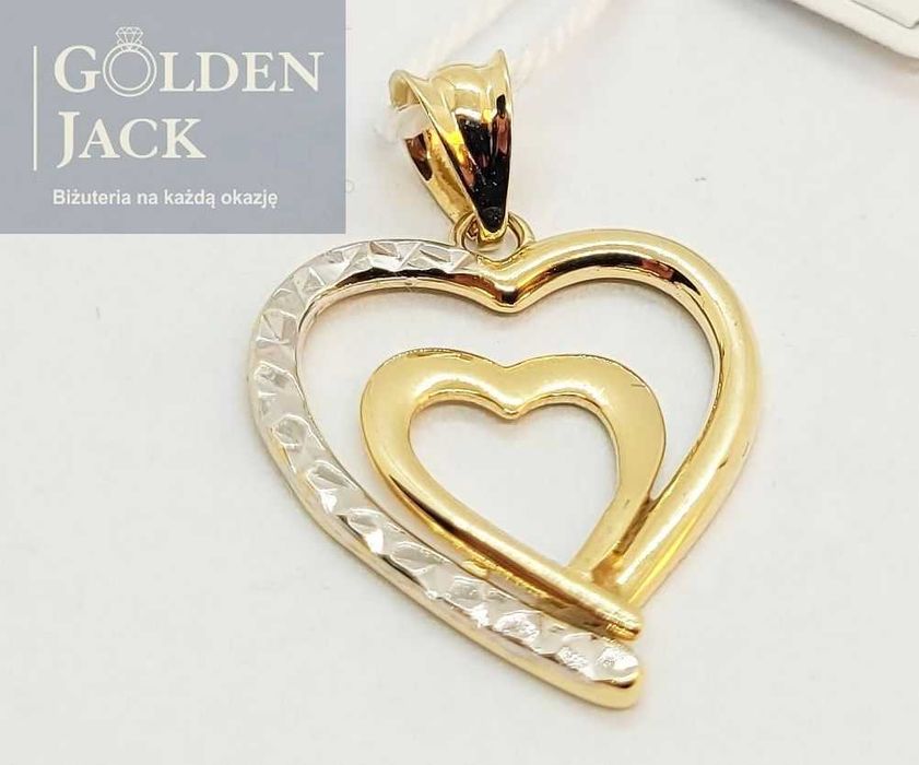 Złota zawieszka wisiorek Serce w sercu złoto pr. 585 waga 0,8 g 2,3 cm