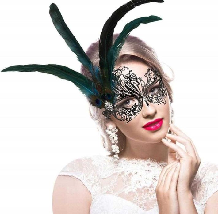 Maska wenecka z pawim piórkiem