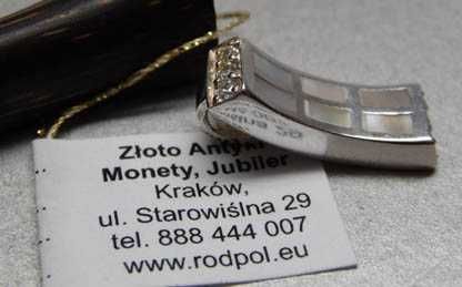 Srebrny wisior mozaika masa perłowa i cyrkonie.