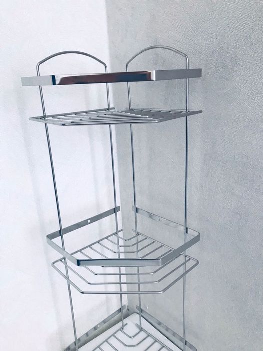 Угловая тройная полочка для ванной и душевой  20х20 (100% нержавейка)