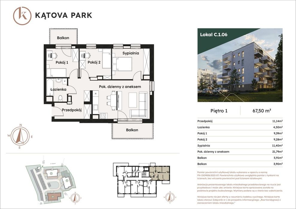 4 pokoje | 67,50 m² | 2 balkony | Kątova Park