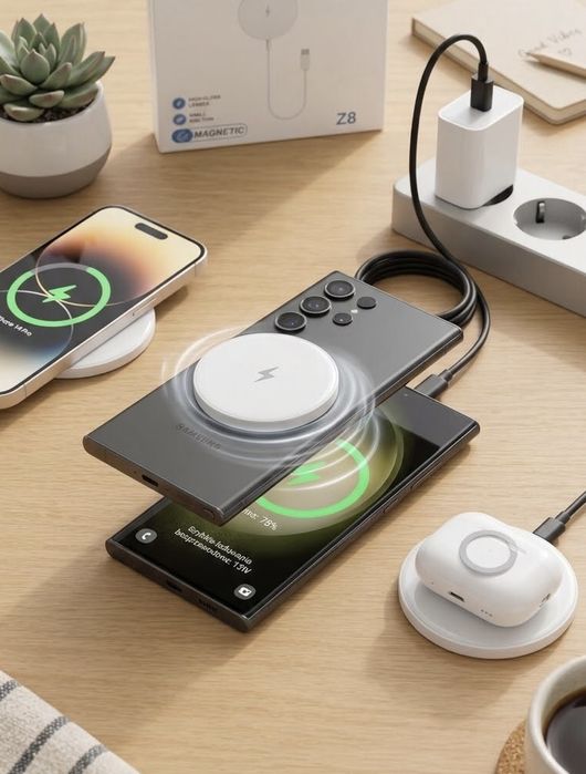 Magnetronowa Ładowarka Indukcyjna MagSafe Z8 15W – USB / Type-C (iPhone / Samsung / Android)