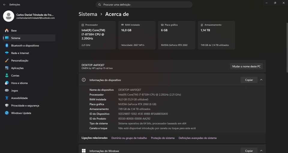 Portatil Gamming HP Omen 15 dc1xxx