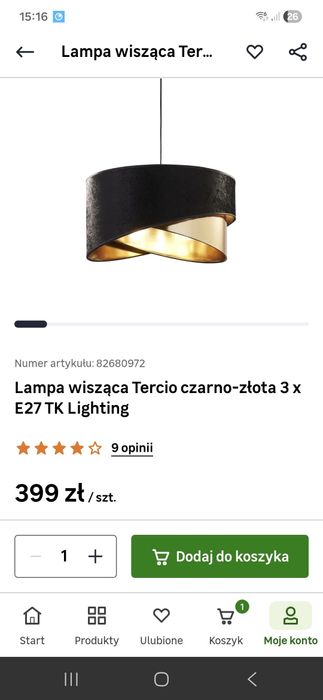 Ładna lampa czarno złota