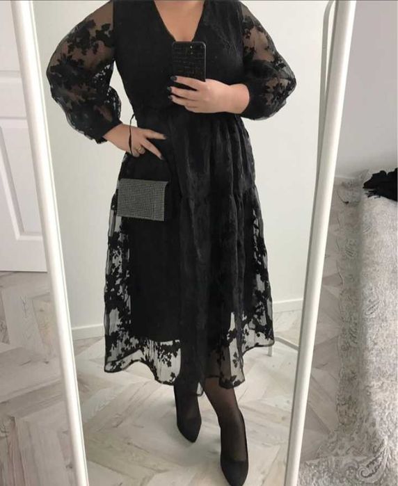 Reserved długa czarna efektowna sukienka na wesele imprezę XL