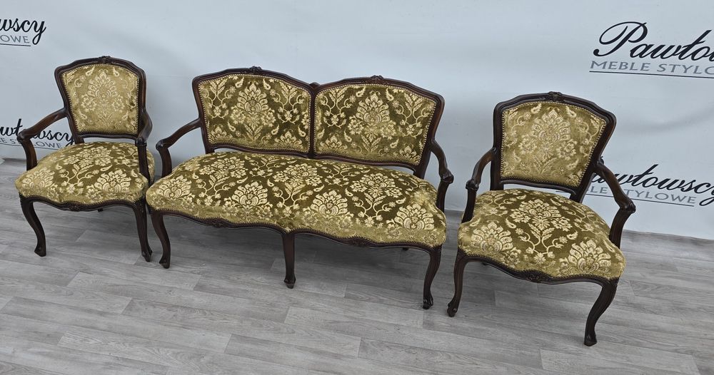 Stylowy zestaw wypoczynkowy  Sofa + 2 fotele Chippendale
