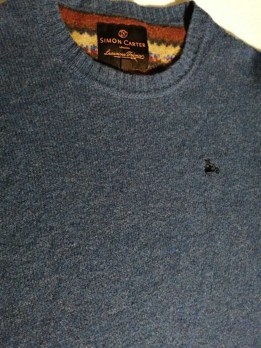 SIMON CARTER London Sweter Męski M Oryginalny Wełna Jagnięca
