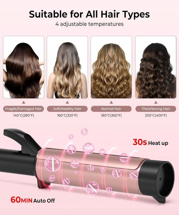 Lokówka ceramiczna UKLISS 40mm 4 temperatury 140°C-200°C DUŻE LOKI