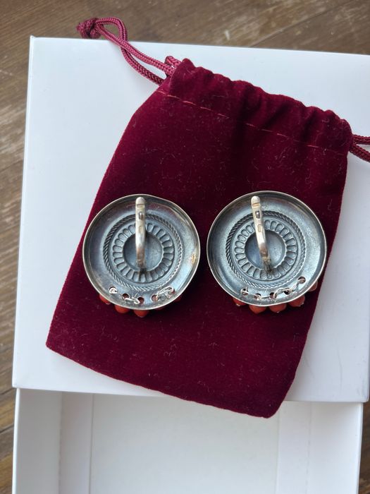 Дизайнерські срібні сережки корал в етно стилі вінтаж без повтору