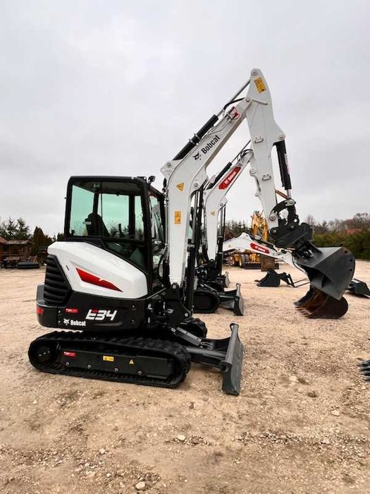 Minikoparka 3,5 t bobcat E34, niwelator,wiertnica, widły,wynajem 24h
