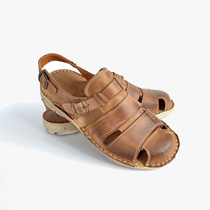 042 Skórzane polskie sandały męskie skóra MAXIMUS oliwka 41