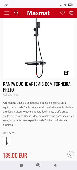 Chuveiro preto  para duche rampa