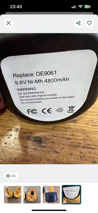 Bateria DeWalt DE9061 9.6V 4800mAh - NOVO