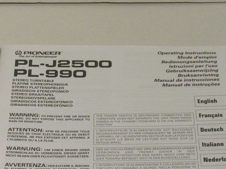 Pioneer PL-990 PL-J2500 gira-discos instruções