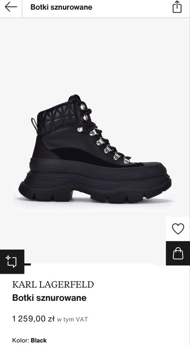 KARL LAGERFELD czarne skórzane botki LUNA Hiker Lace Boot pudełko r 40