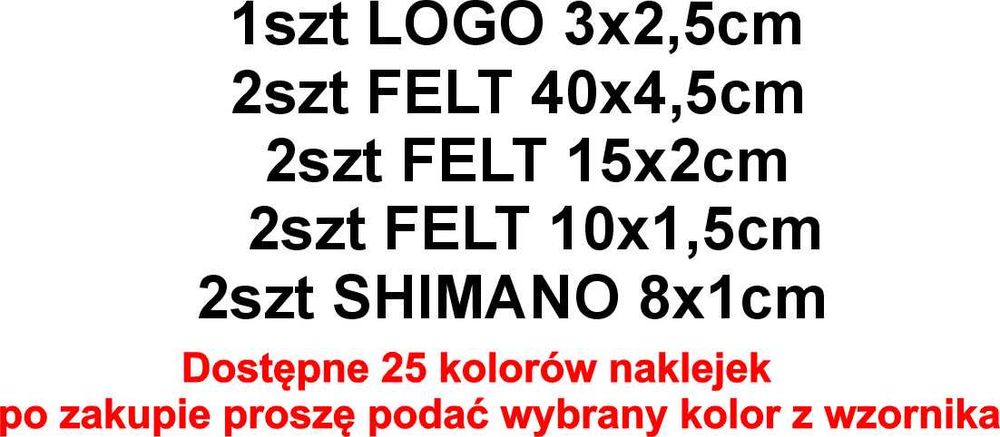 FELT 40cm naklejki na rower szosowy zestaw na rame i widelec