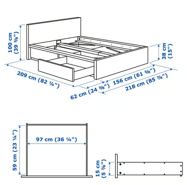 Cama branca IKEA Malm, 140x200 cm com colchão como novos