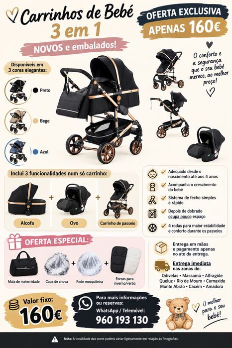 Carrinho de bebé 3 em 1 (NOVO)