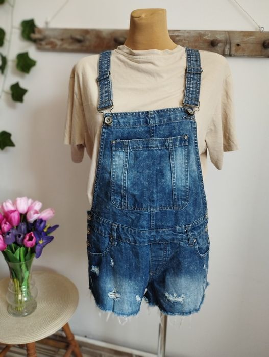 OGRODNICZKI Denim Co jeansowe krótkie niebieskie PRZETARCIA R  38