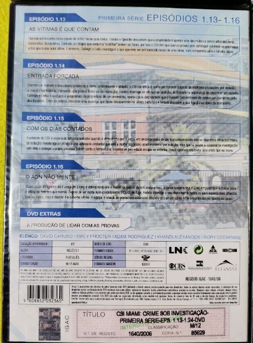 Filmes DVD Conjunto ( 6 ) - CSI Miami 1ª Série Episódios 1.1 a 1.24.