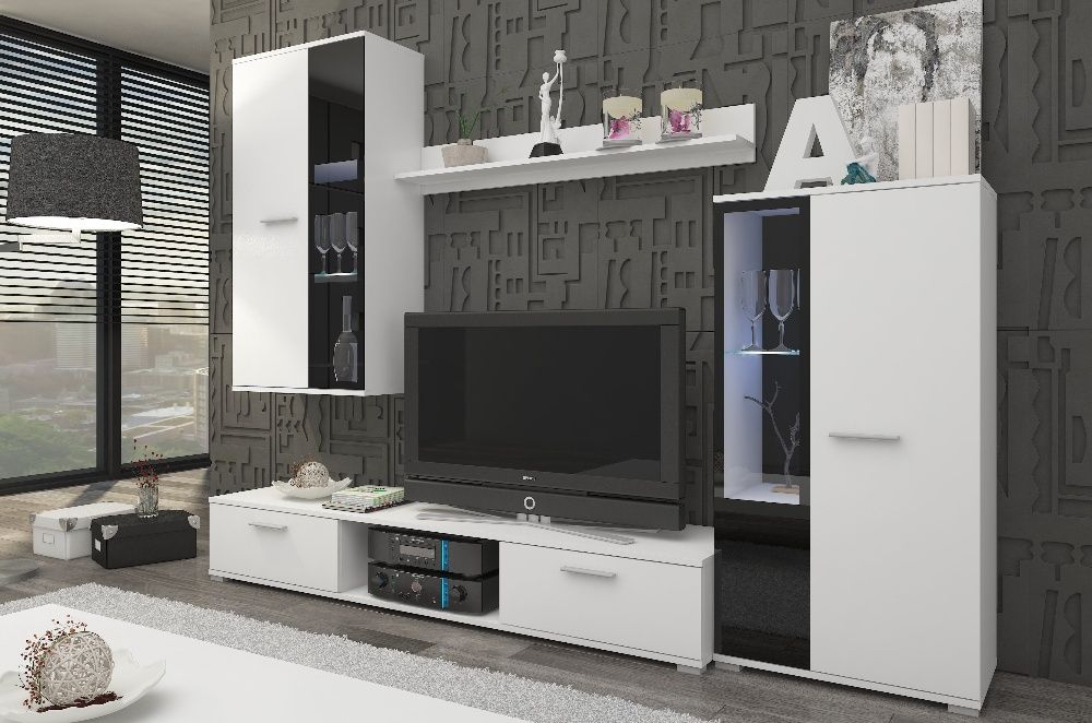 Meblościanka Salsa + Szafa Elena 3D - Biały Zestaw