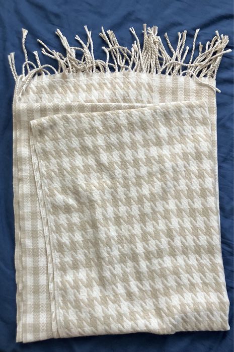 Składana, stylowa chusta beżowo-brązowa krata, InExtenso 100%poliester