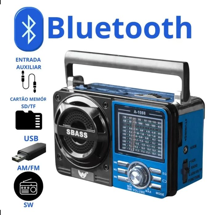 Rádio Am Fm Retrô Antigo Bluetooth Recarregável Bivolt Azul