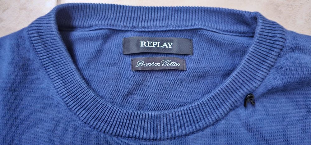 Replay sweter męski rozmiar L niebieski wymiary na zdjęciach
