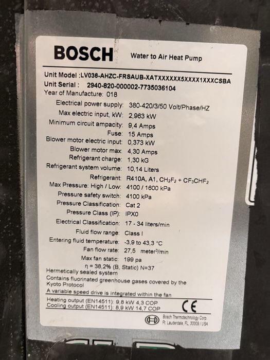 Pompa ciepła  Bosch, model LV036-AHZC