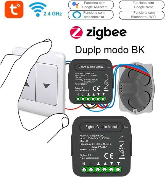 Módulo Interruptor Cortinas QS-Zigbee/WiFi Tuya | Zigbee 3.0 | Alexa | Google Home