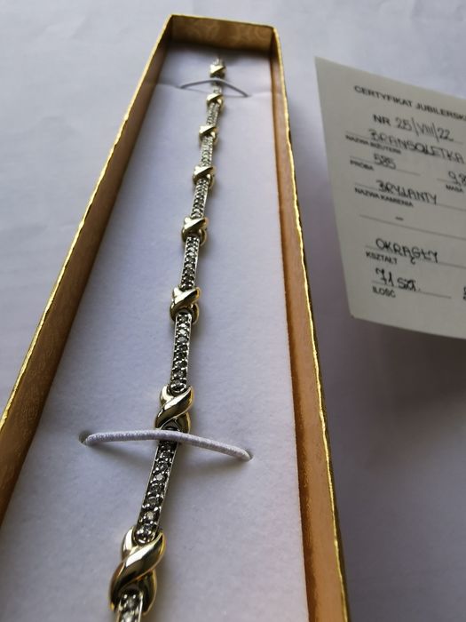 Bransoleta  damska ZŁOTO Białe żółte  diamenty  19cm