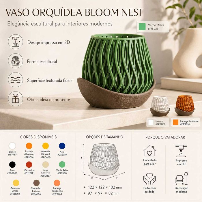 Orchid Bloom Nest – Vaso para Orquídea com Prato em Forma de Pétala | Cachepot Decorativo Moderno