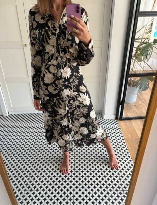 Reserved dluga maxi midi sukienka koszulowa w kwiaty wiskoza