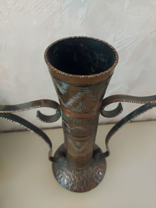 Miedziana waza, wazon ozdobny antyk, unikat niemiecki