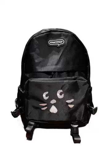 качественный рюкзак черный с котиком Japanese-Style Surprised Cat Cute Large-Capacity Backpack