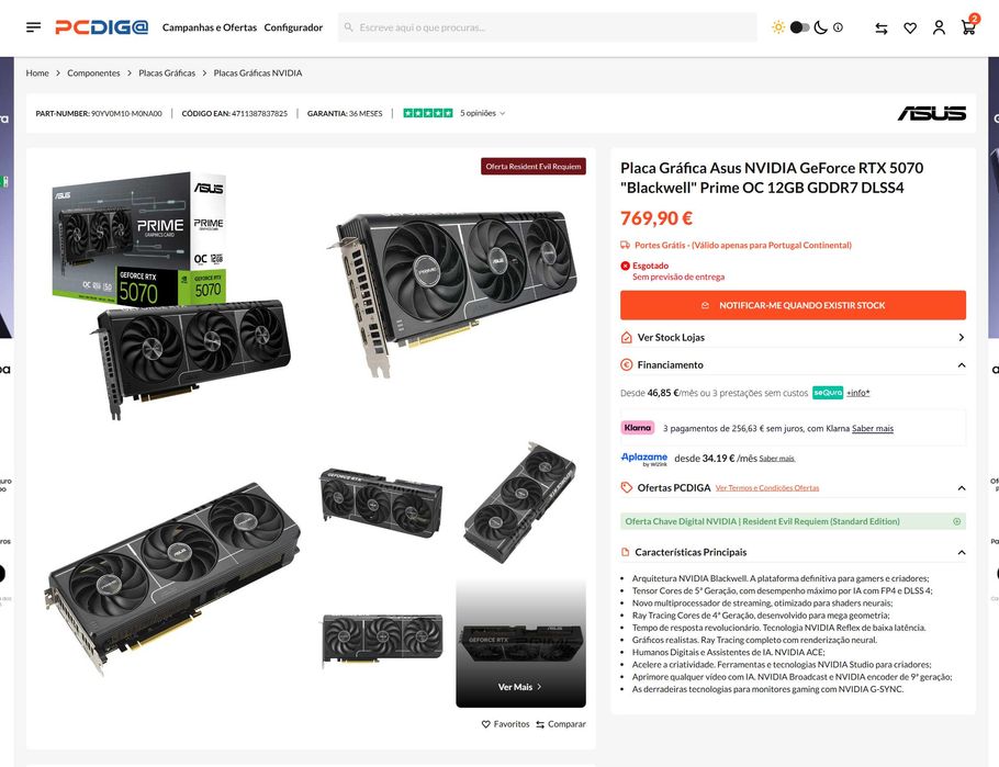 RTX 5070 12GB OC asus prime