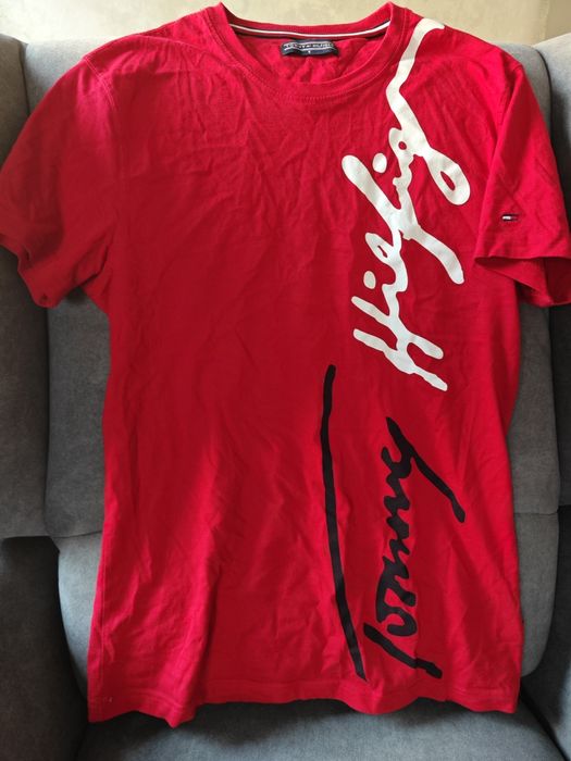 T-shirt bawełniany czerwony Tommy Hilfiger, rozmiar S