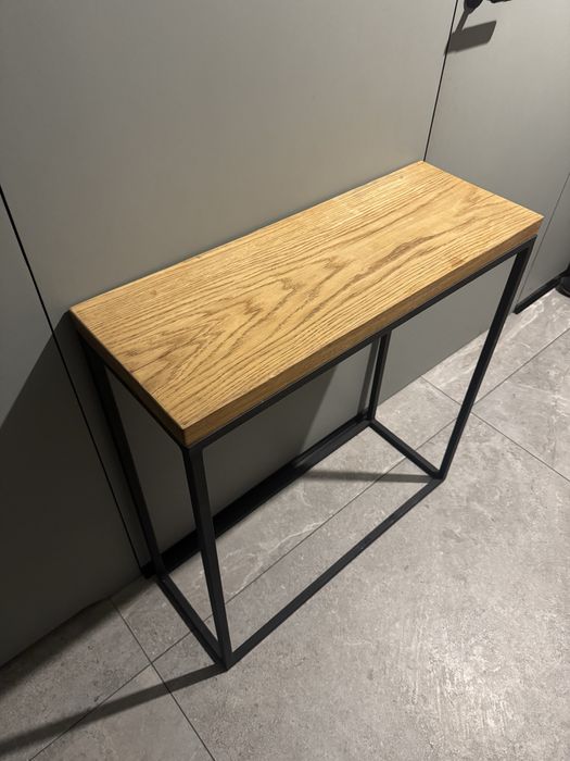 Konsola / stolik przyścienny LOFT – gruby blat dębowy, naturalne drewno